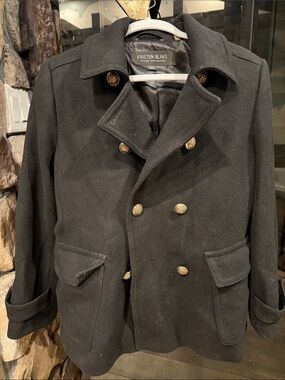 Kristen Blake Black Double-Breasted Pea Coat with Gold Buttons